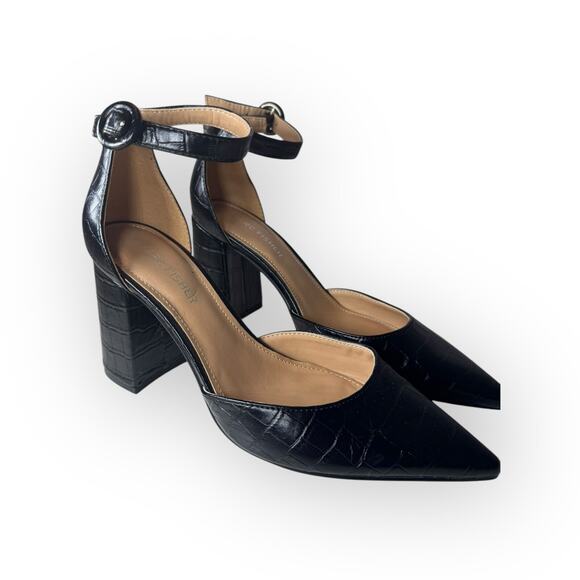 MARC FISHER Black Block Heels Leather Magie 6.5 Ankle Strap Animal Print Party - Picture 3 of 8